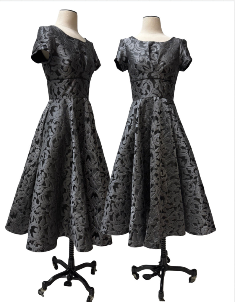 Emma Dress -Silver & Black Jacquard