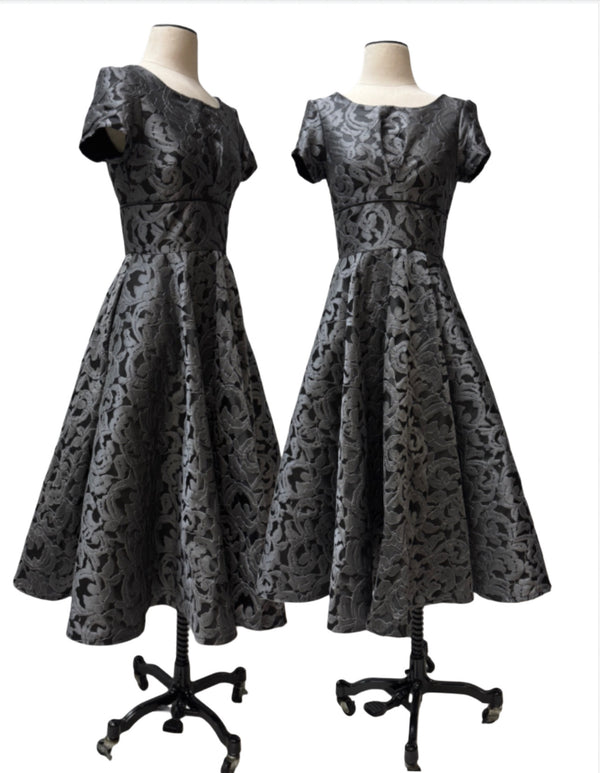 Emma Dress -Silver & Black Jacquard