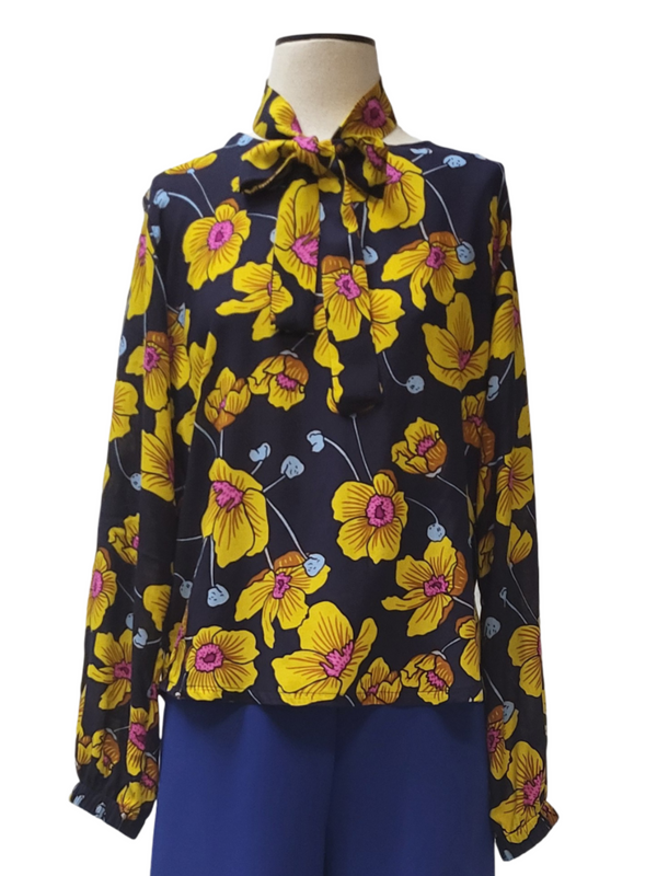 Bryn Blouse - Yellow/Navy Floral