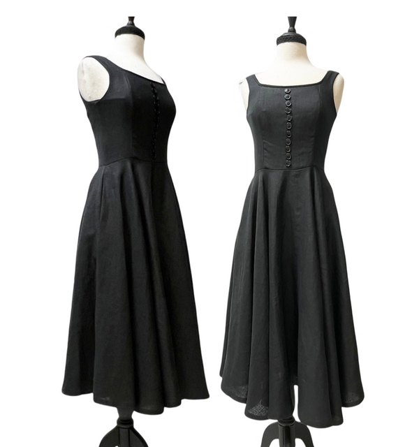Pamela Dress - Black Linen