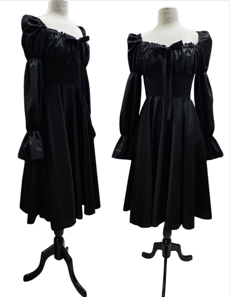 Abigail Dress - Black Cotton Sateen