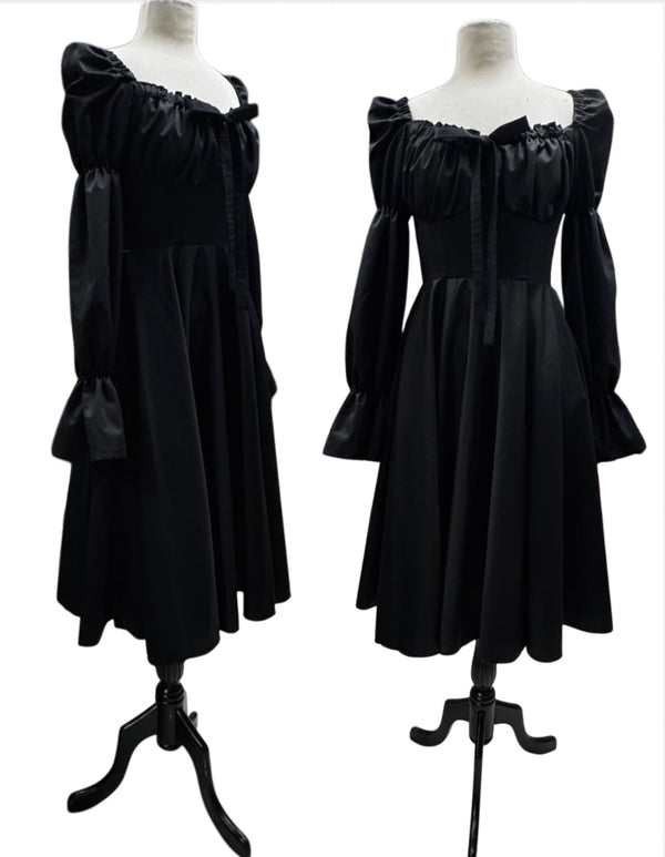 Abigail Dress - Black Cotton Sateen