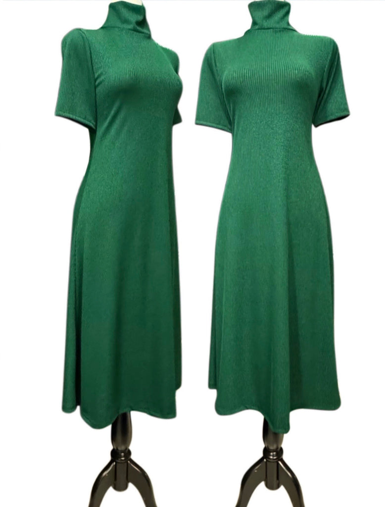 Poppy Dress-Green Ribbed Knit