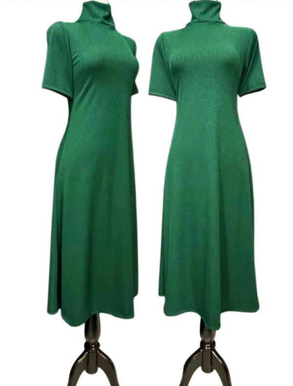 Poppy Dress-Green Ribbed Knit