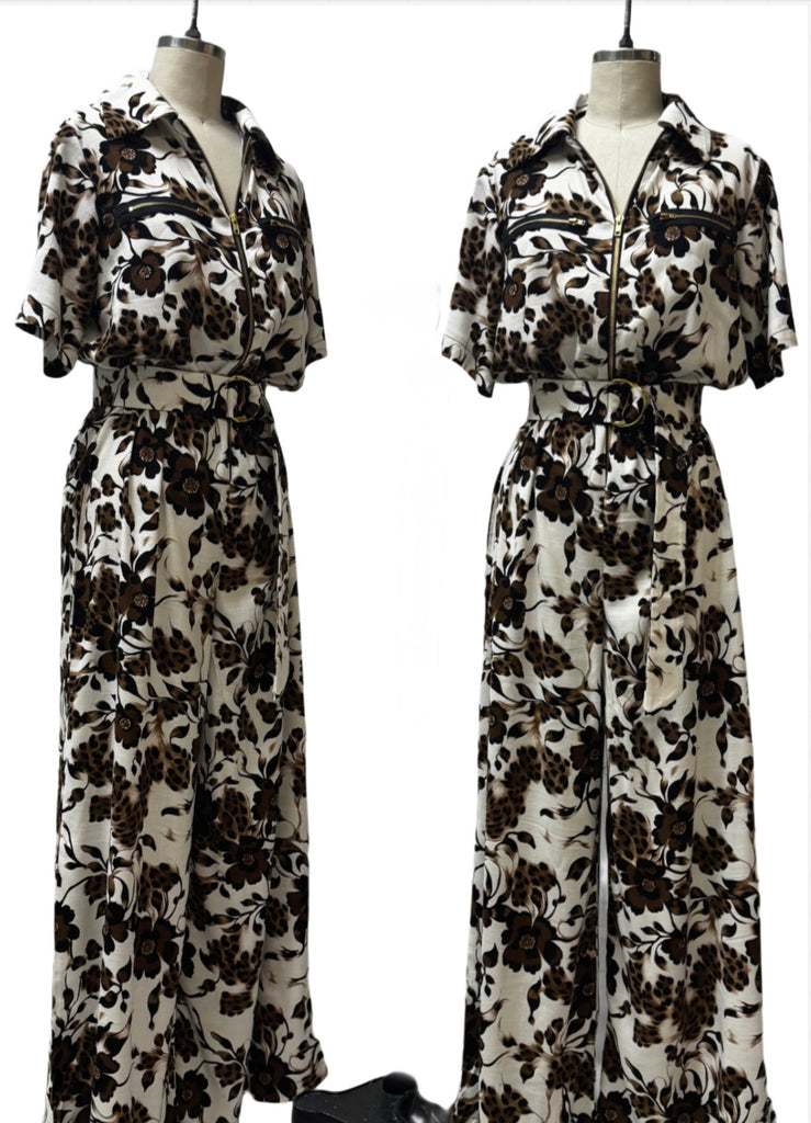 Frankie Coveralls- Floral Leopard Print