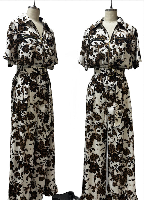 Frankie Coveralls- Floral Leopard Print