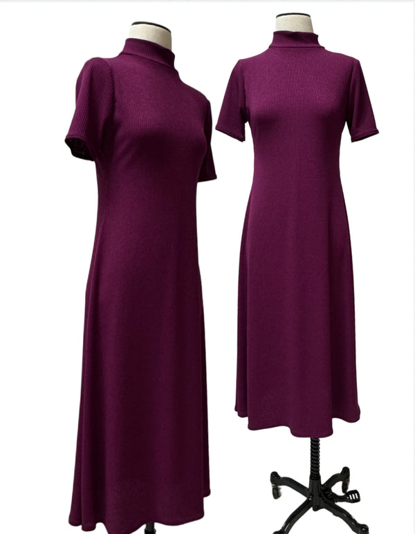 Poppy Dress-Plum Ribbed Knit