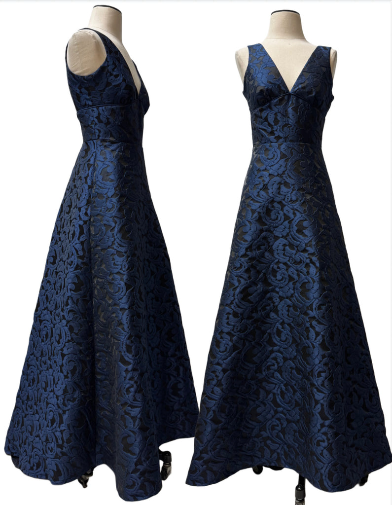 Ava Gown- Blue & Black Jacquard