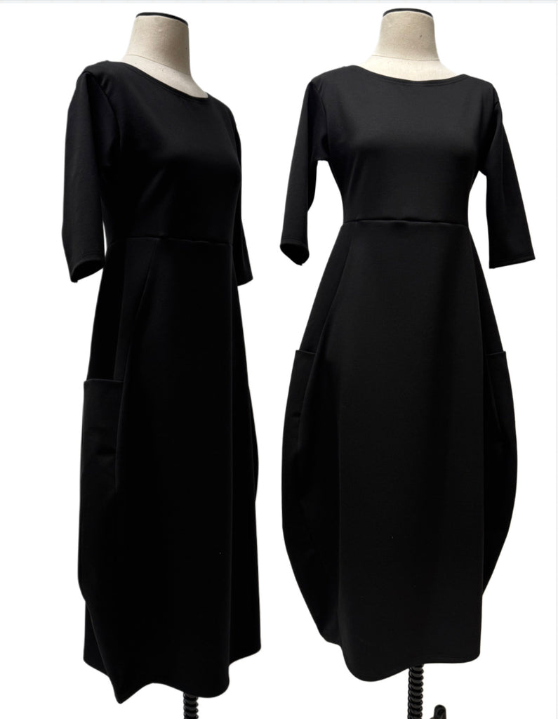 Ravena Dress - Black Cotton Scuba