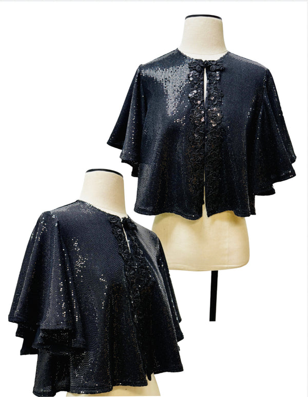 Butterfly Bed Jacket-Black Sequin