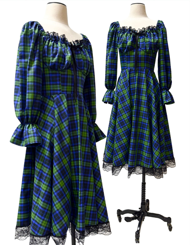 Abigail Dress - Green and Blue Tartan