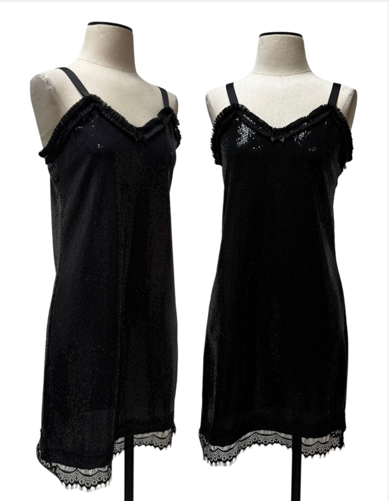 Sadie Slip Dress-Black Sequin
