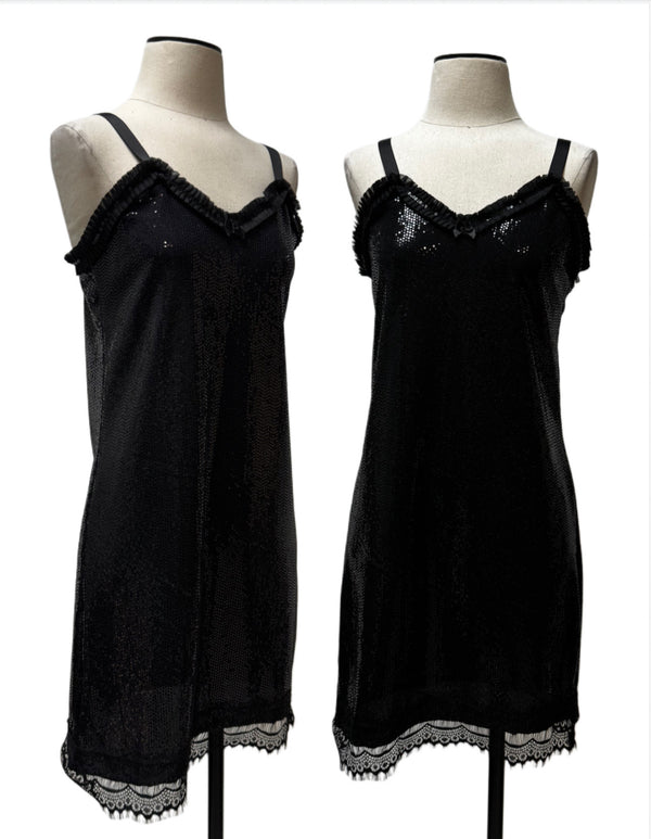 Sadie Slip Dress-Black Sequin