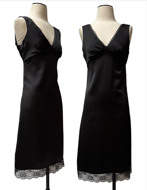 Avery Slip Dress- Black Satin
