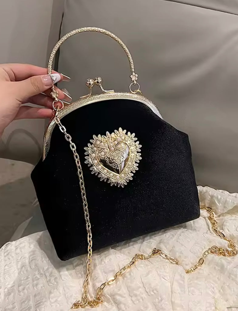 Sacred Heart Kisslock Handbag - Black Velvet