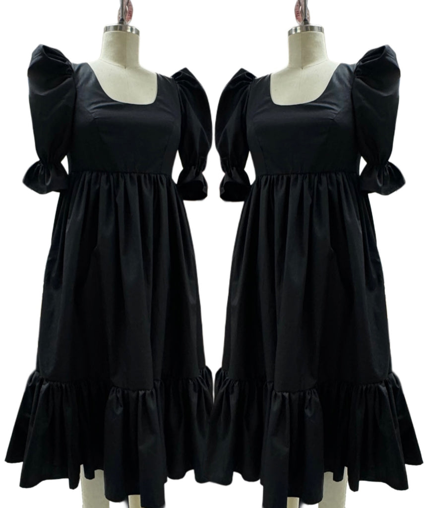 Maryanne Midi Dress - Black Sateen