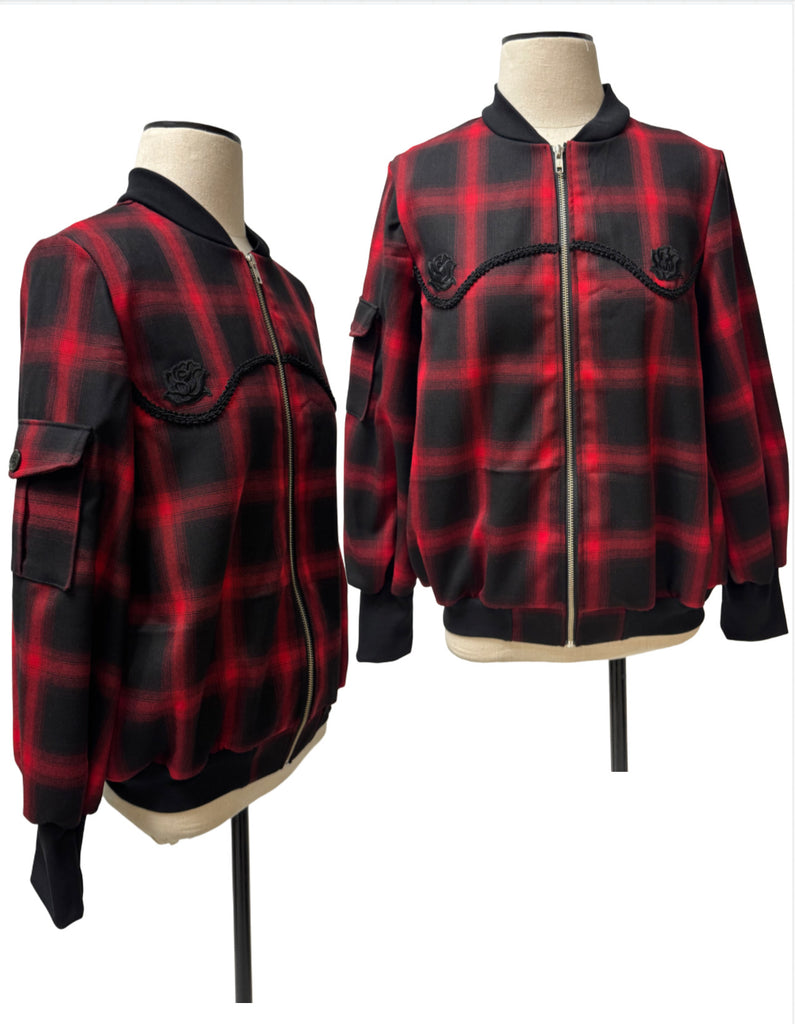 Bomber Jacket- Red and Black Plaid