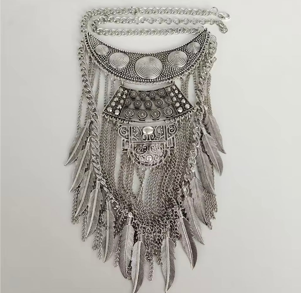 Boho Necklace-Silvertone