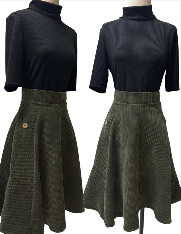 Tia Skirt- Green Corduroy