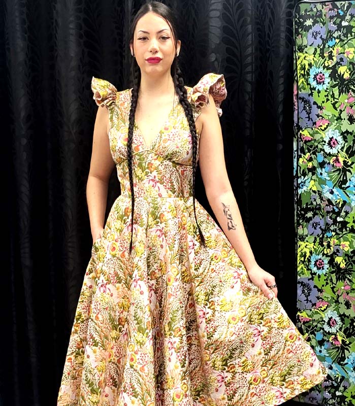 Beautiful floral jacquard.  Prom or Grad dress.  Would be perfect for a bridesmaid or wedding guest.