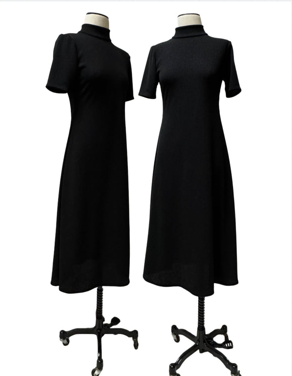 Poppy Dress - Black Ribbed Knit