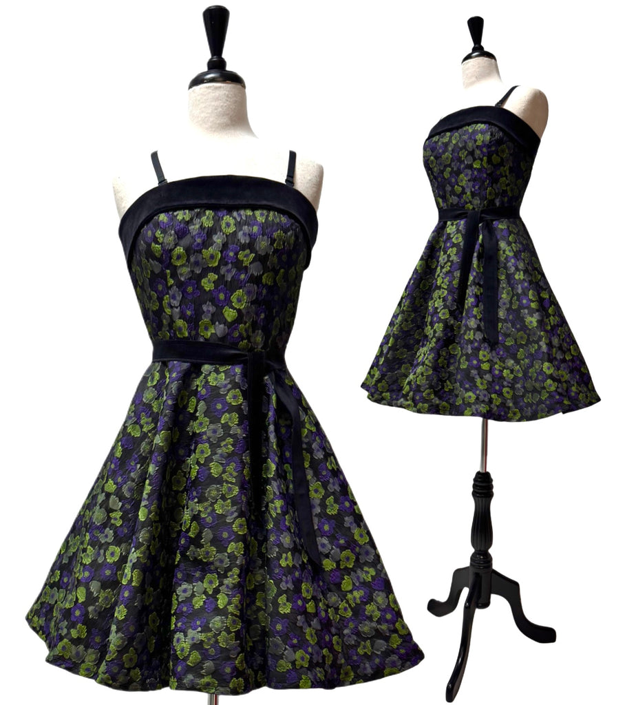 Laura Dress - Purple & Green Floral Jacquard