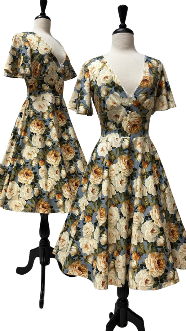 Siobhan Cocktail Dress-Ivory Rose Print
