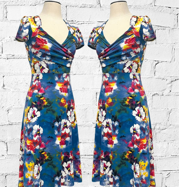 Ricky Dress-Blue Watercolour Floral