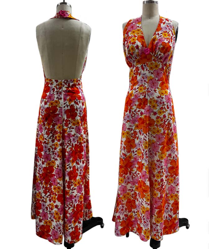 Halter Dress in 70's inspired floral print
