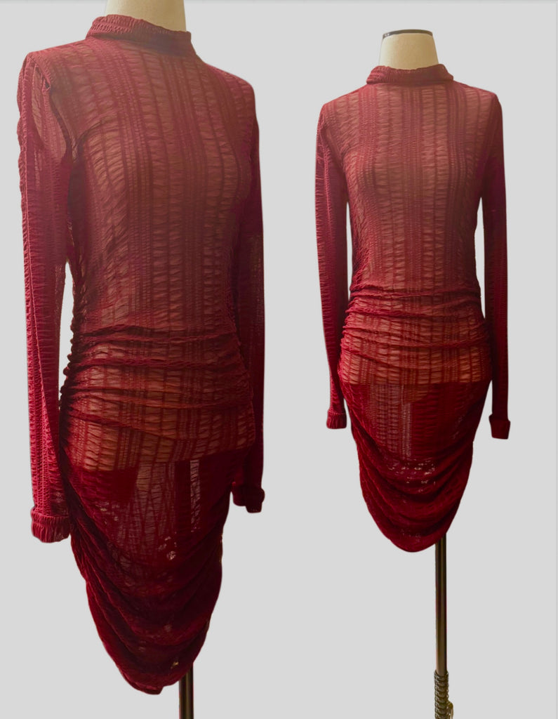 Ruby Ruched Pencil Dress- Bordeaux