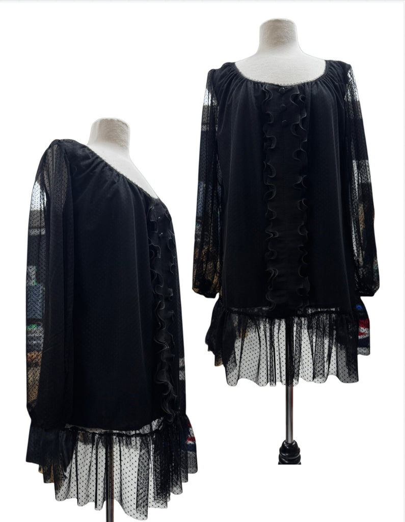 Poet Dress-Black Swiss Dot Mesh