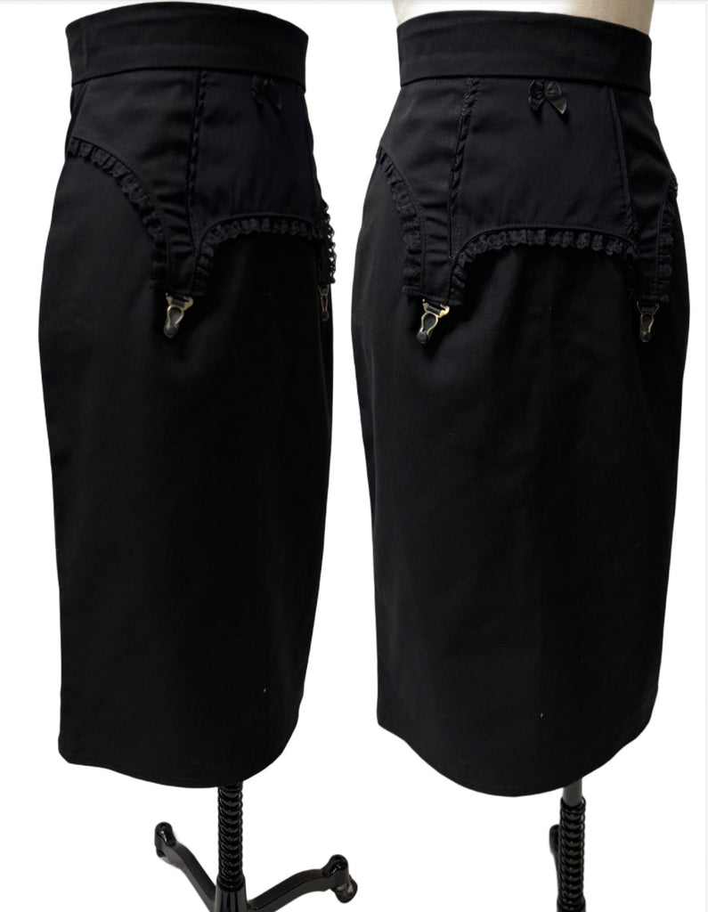 Marlena Garter Skirt - Black Cotton Twill