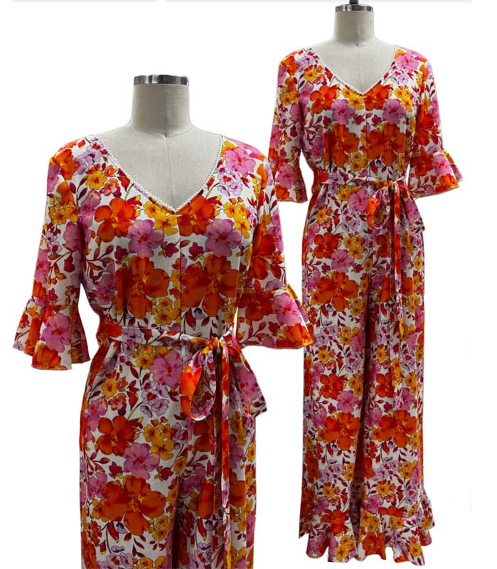Summer Romper in 70's inspired vintage floral print 