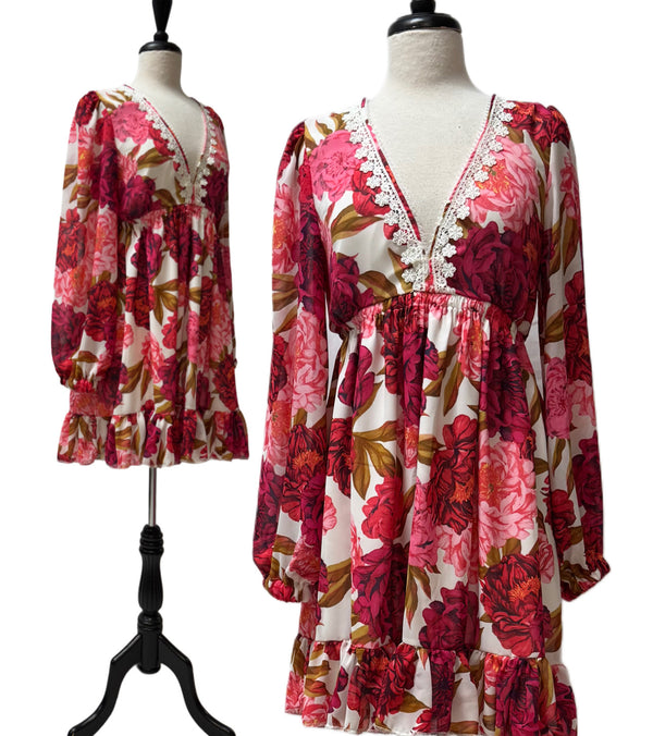 Francesca Babydoll Dress - Peony Print