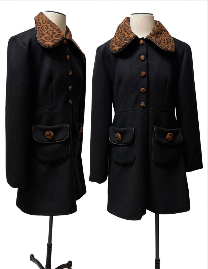 Lasha Coat - Black Wool/ Leopard