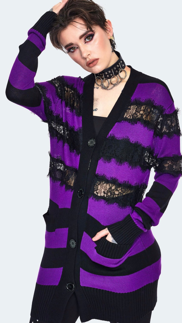 Cardigan - Purple Stripes & Lace