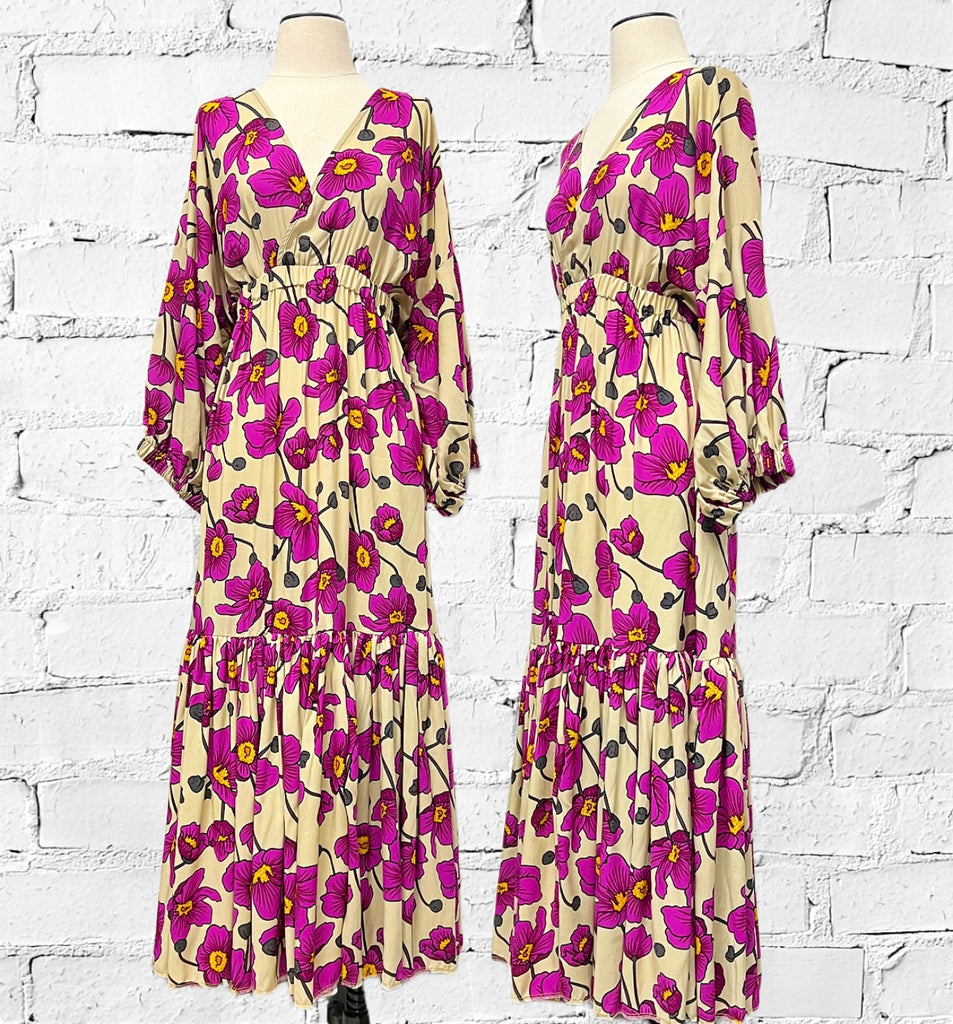Jesse Ruffle Dress-Purple Poppy Print