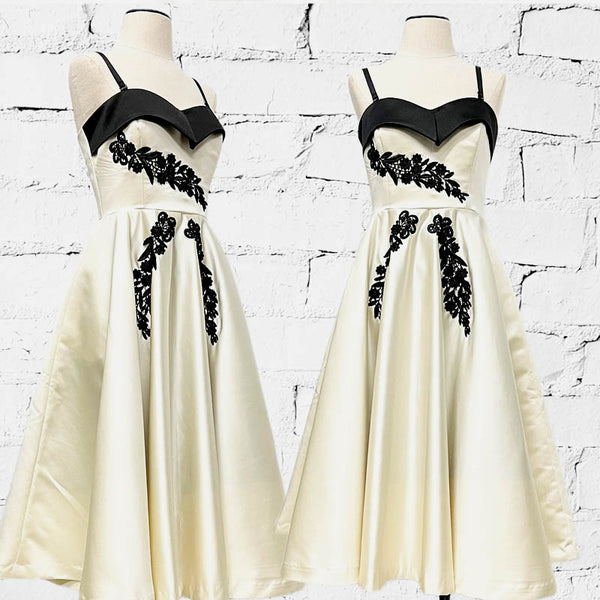 Beautiful Ivory Satin Tea Length Dress perfect for a wedding, rehearsal dinner dress, wedding shower dress