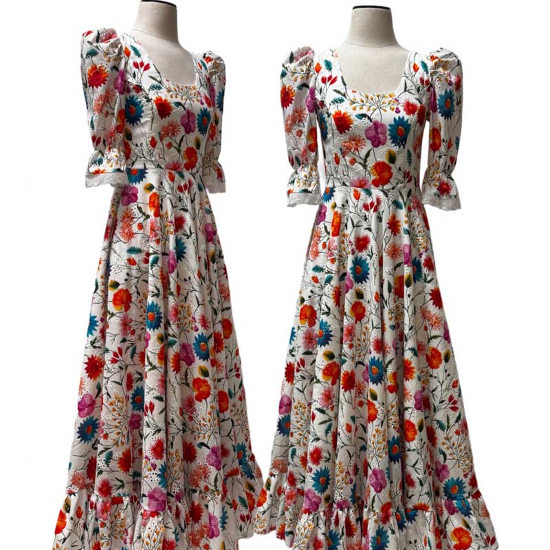 Perfect Garden Party Dress!!  Lightweight floral eyelet with ruffle detail
