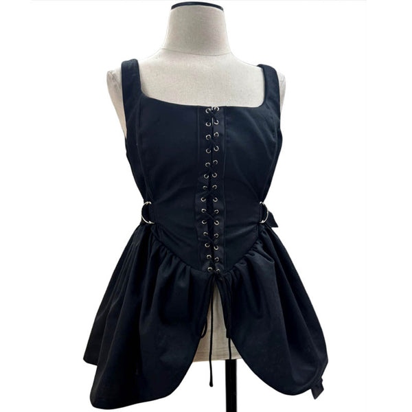 Black Cotton Vest with corset front and zipper back.  Great piece for layering