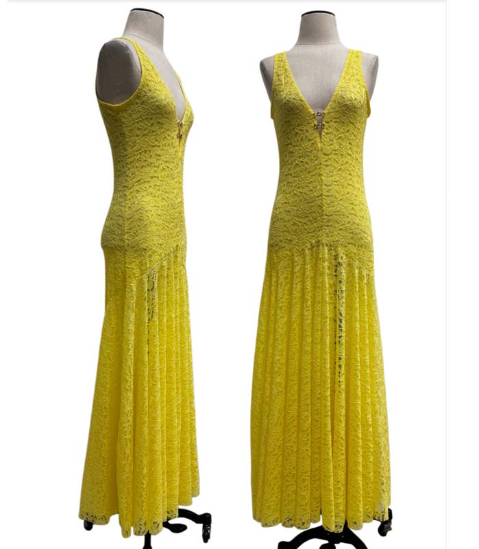 1920's Yellow Lace Gown has a drop waist and mermaid style dress