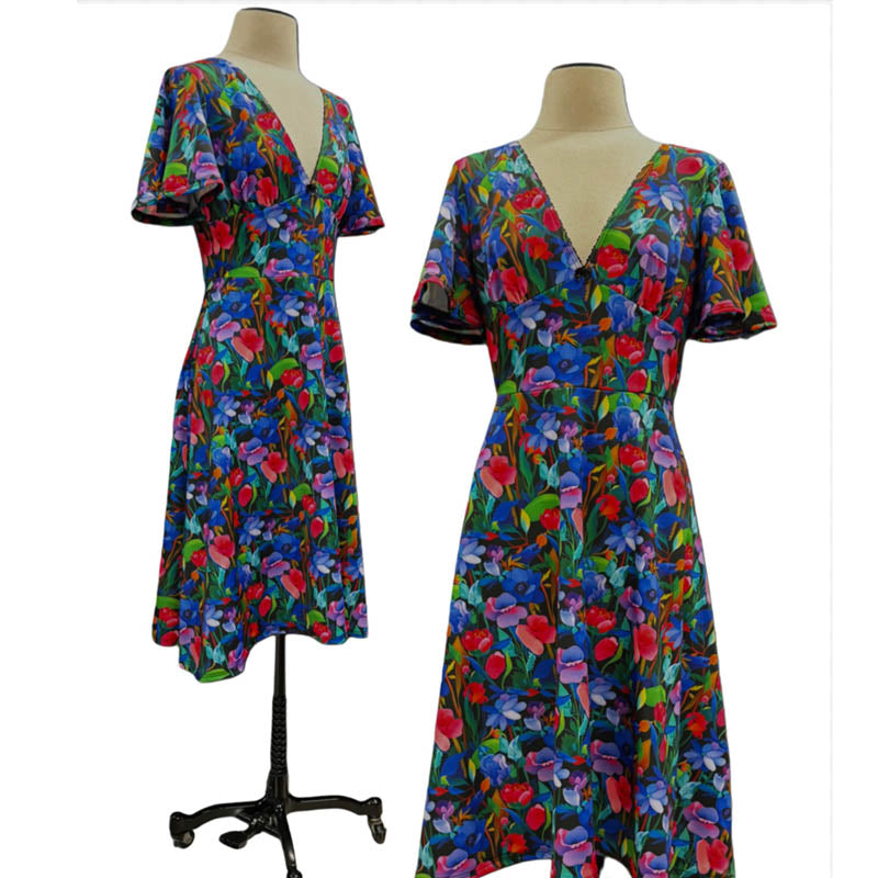 Perfect Wedding Guest Dress.  Midi lenght, bell sleeve, deep v.  Gorgeous!