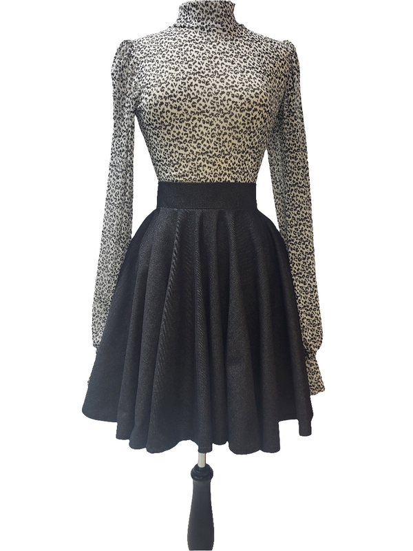 Black Denim Double Circle Skirt