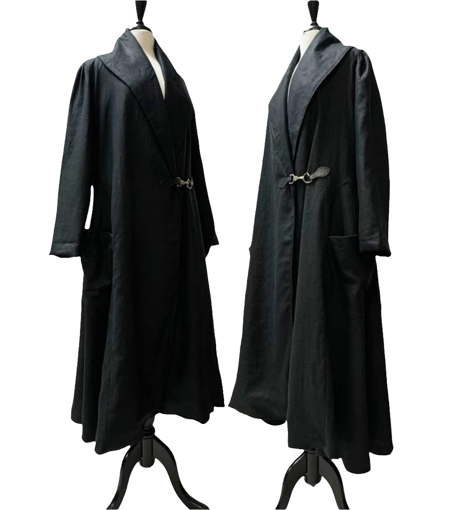Baroness Coat - Black Linen