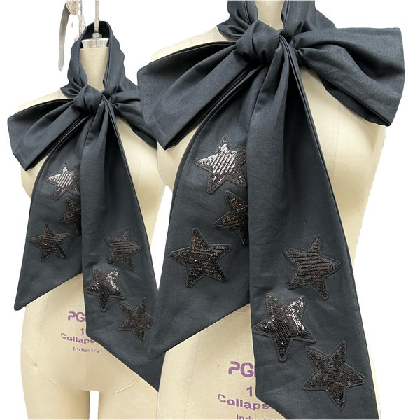 Neck Bow - Black Linen w/Stars