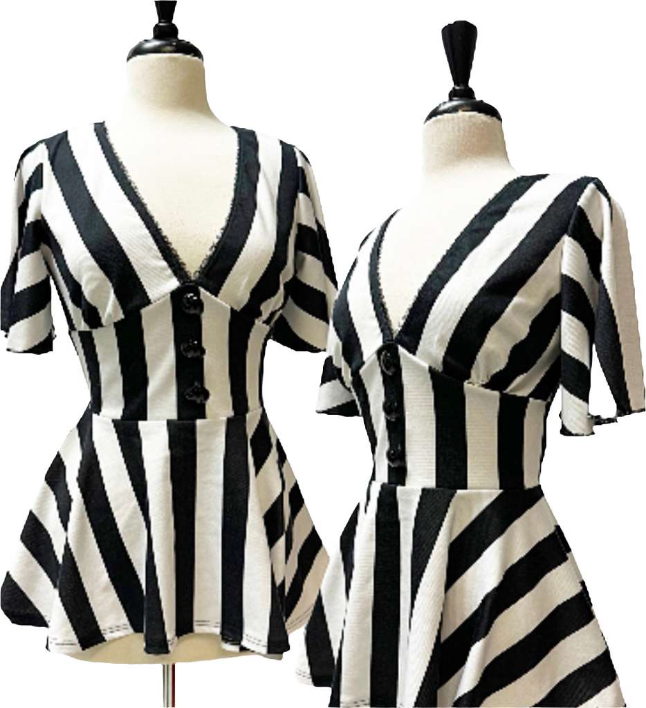 Delia Top - B/W Stripes