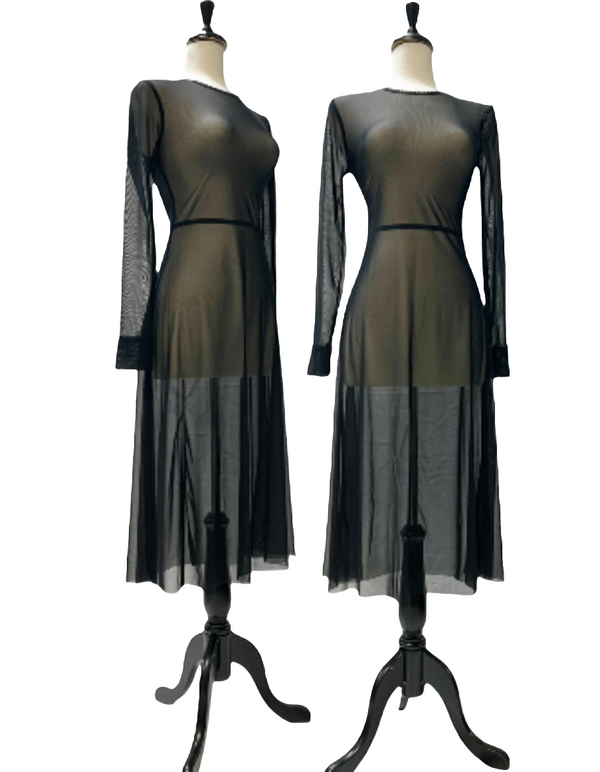 Poppy Midi Dress - Sheer Black Mesh