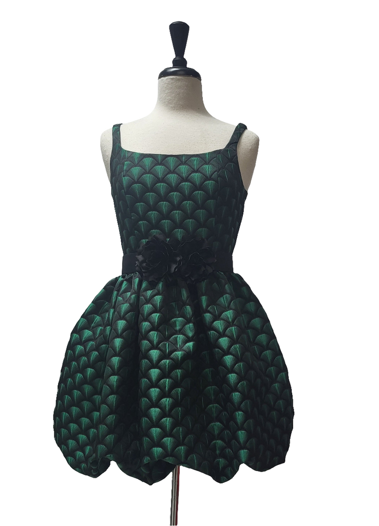 Pamela Dress - Green & Black Jacquard