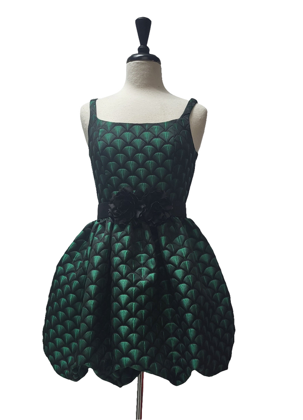Pamela Dress - Green & Black Jacquard