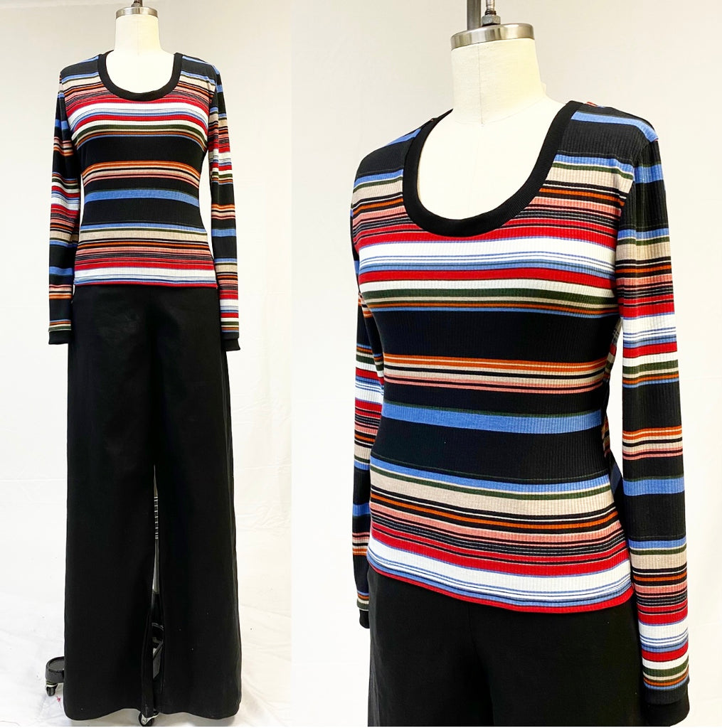 Mannequin form showing the Alisha Top in Margot Rib Jersey bamboo knit with ribbed knit cuff and ringer neckline.
